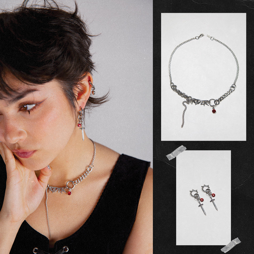 collier en acier inoxydable et fer à strass rouge. Bijoux y2k. Bijoux punk. Bijoux rock. Bijoux glam rock. Bijoux grunge. Colliers Y2K. Colliers punk. Colliers rock. Colliers glam rock. Colliers grunge. Collier made in France.