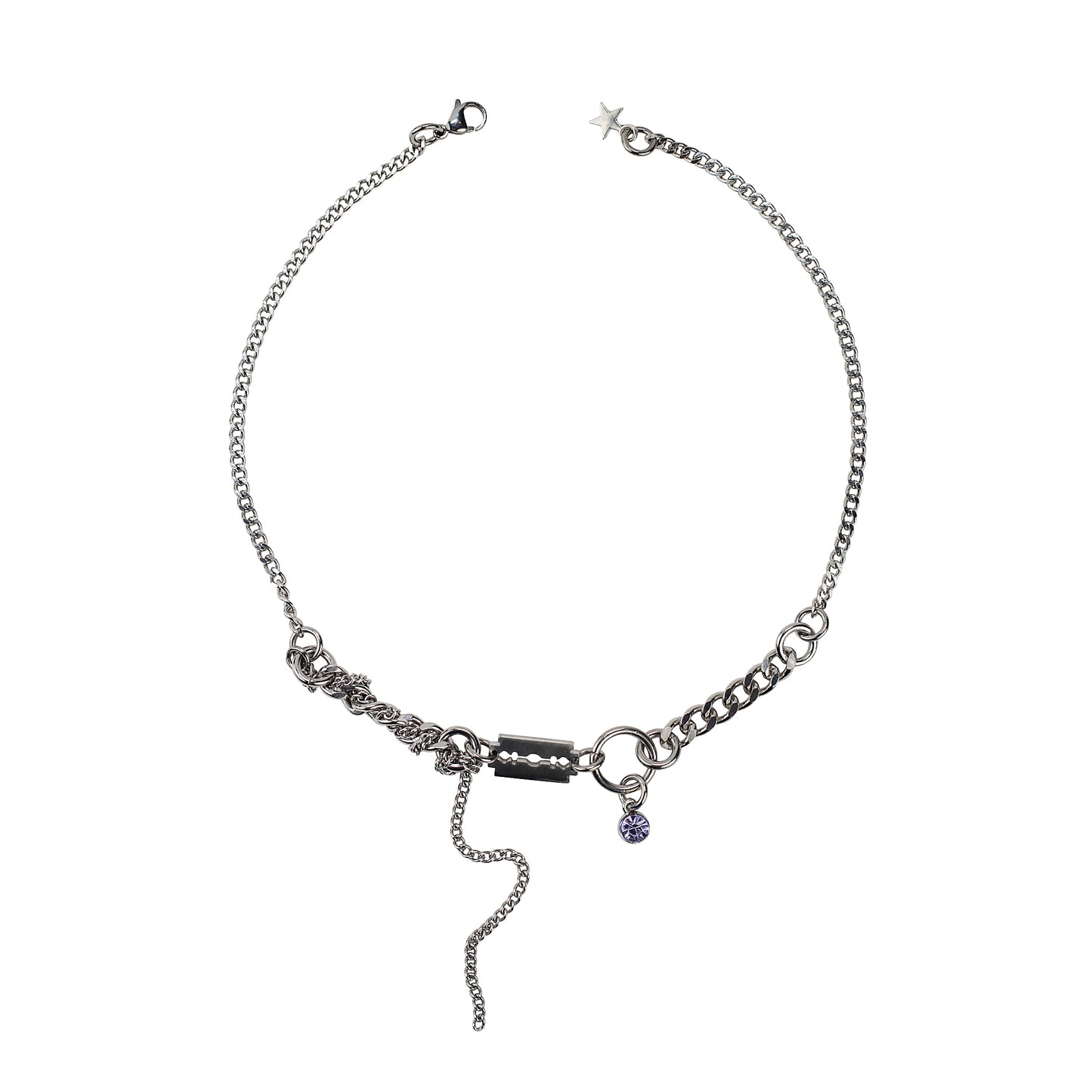 collier en acier inoxydable et fer à strass violet. Bijoux y2k. Bijoux punk. Bijoux rock. Bijoux glam rock. Bijoux grunge. Colliers Y2K. Colliers punk. Colliers rock. Colliers glam rock. Colliers grunge.